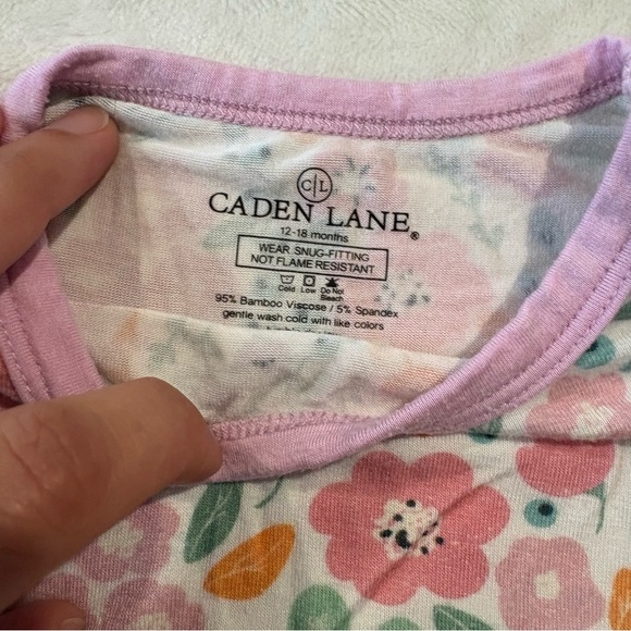 Caden Lane Pink and Green Floral Bamboo Pajama Set Size 12-18 months - Picture 3 of 5